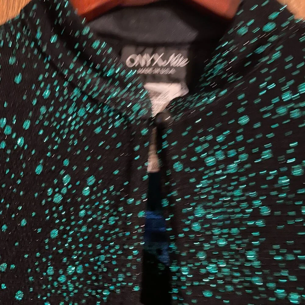 ONYX NITE Black & Emerald Green 2 pc Jacket / Top Women's Set, Made in USA - Picture 7 of 15